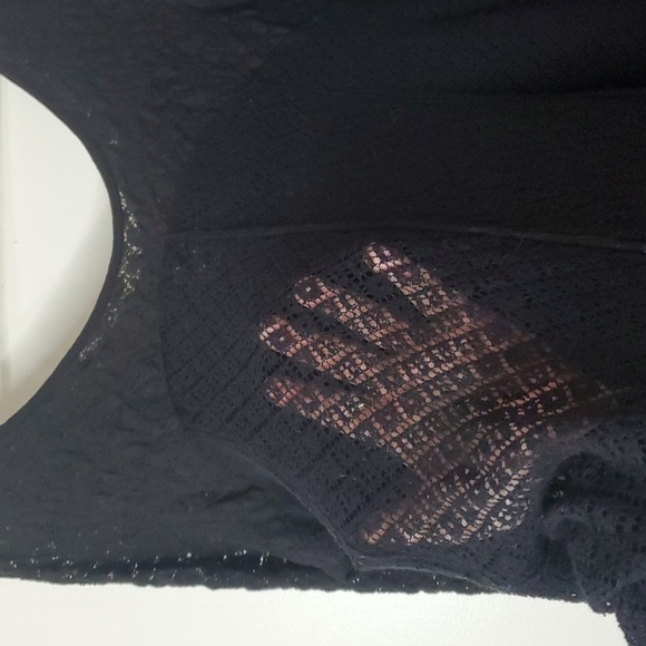 Free People Black Lace Sheer Crochet Top Scoop Neck High-low Size Medium - Picture 7 of 12